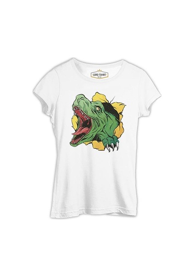 A Dinosaur Tearing Up The Tshirt Beyaz Kadın Tshirt 001