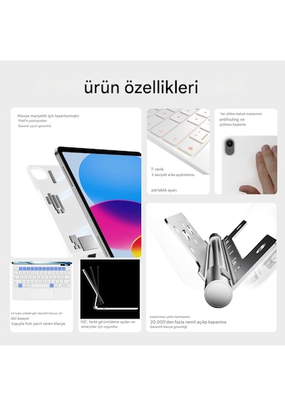 Apple Uyumlu iPad  Pro 11inç M4 2024 1/2/3/4.nesil Klavyeli Kılıf Magic Keyboard Touchpad Aydınlatmalı Klavye Kılıf