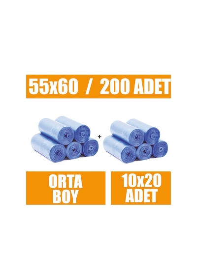 20 Li X 10 Rulo Çöp Torbası Orta Boy Mavi 55x60 Çöp Poşeti