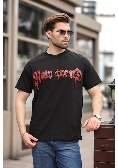 Madmext Siyah Baskılı %100 Pamuk Erkek T-shirt E7141 Siyah
