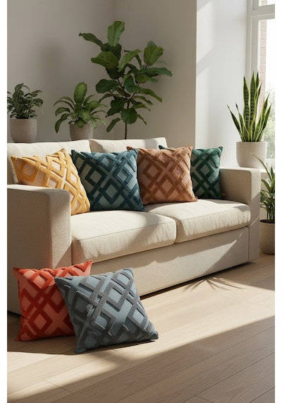 Bohem Özel Tasarım Punch Panç Desen Kare Dekoratif Kırlent Kılıfı 43x43 cm Mila Kiremit