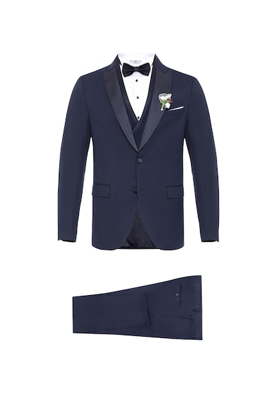 Süvari Lacivert Slim Fit Armürlü Sivri Yaka 6 Drop Smokin & Damatlık