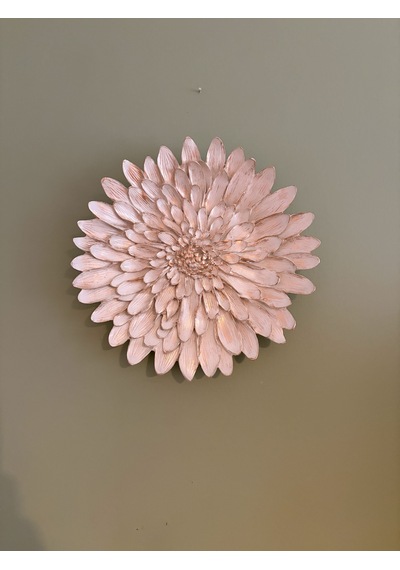 Çiçek Dekoratif Duvar Tabağı / Obje Krem & Eskitme Altın Yaldız 28 Cm