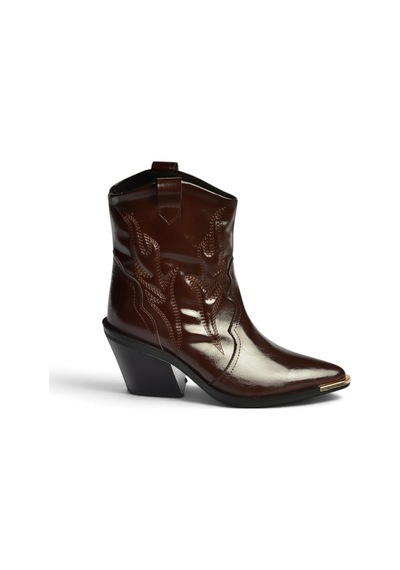 Fox Shoes Z920241160 Kahverengi Rustik Kalın Topuklu Kovboy Model Western Kadın Bot