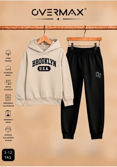 Overmax Brooklyn Baskılı Çocuk Kapüşonlu Eşofman Takımı 3-12 Yaş Bej Üst- Alt Siyah - 915143009 Bej Üst- Alt Siyah Overmax Brooklyn Baskılı Çocuk Kapüşonlu Eşofman Takımı 3-12 Yaş Bej Üst- Alt Siyah - 915143009 Bej Üst- Alt Siyah
