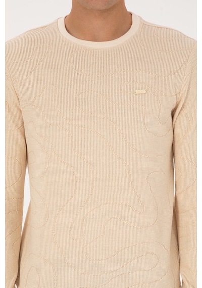 U.S. Polo Assn. Erkek Regular Fit Bisiklet Yaka Desenli Krem Sweatshirt 50308910-VR071