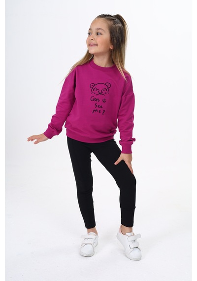 Toontoy Kids Toontoy Kız Çocuk Nakışlı Taytlı Takım Mürdüm