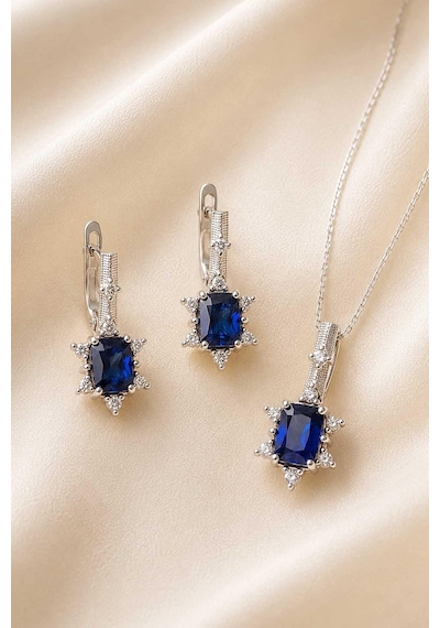 Gümüş Pazarım Pırlanta Montür Prenses Tektaş Gümüş Set Safir 44392157