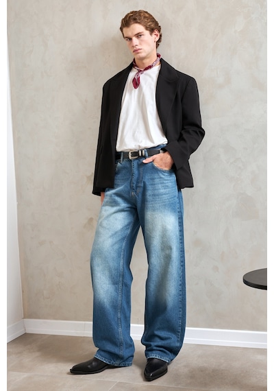 Erkek Ekstra Baggy Jean Pantolon Mavi