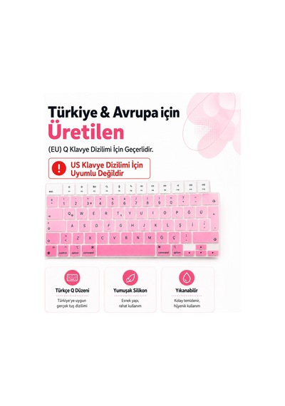 Macbook Air 13.6 İnç M2 M3 M4 M5 A2681 A3113 A3240 A3449 Uyumlu Türkçe Q Klavye Koruyucu Pembe Ombre Diğer