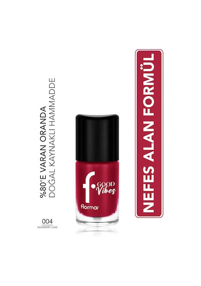 Flormar Good Vibes Yüksek Pigmentli & Parlak Bitişli Nefes Alabilen Oje 004 Rasp Berry Cake