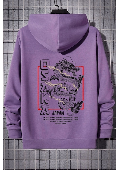 Uyguntarz Unisex Osaka Baskılı Kapüşonlu Sweatshirt Lila