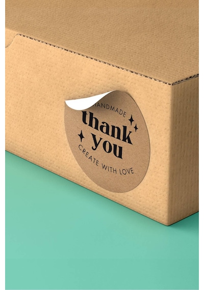 Handmade Thank You Kraft Etiket Sticker 3x3cm St2239 Çok Renkli