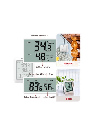 Tr Thermopro Tp60 Kablosuz İç Ve Dış Mekan Termometresi, 60m Menzilli Dijital Sıcaklık Ve Nem Takip Monitörü