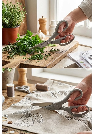 Makri Home Tırtıklı Ağız 2'li Çok Amaçlı Makas Seti Büyük Boy Gri, 22 Cm