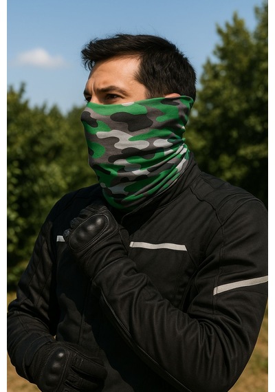 Sticker Works Motorcu Yeşil Kamuflaj Buff Maske Outdoor Boyunluk Unisex Bandana Standart