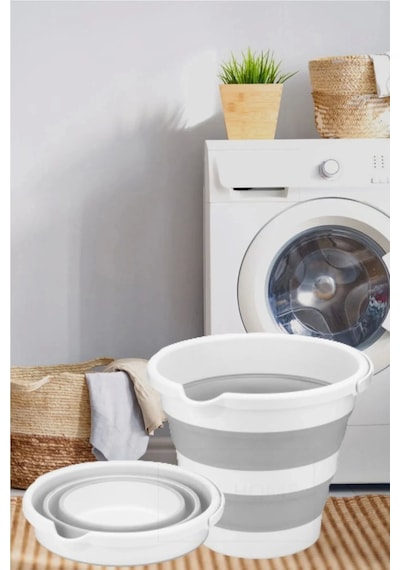Katlanır Silikon Su Kovası Banyo Temizlik Kovası 6,5 Lt Beyaz