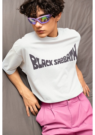 Paranoid Black Sabbath Baskılı Unisex Oversize Müzik Grubu Tişört Beyaz