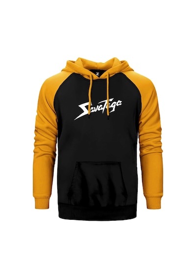 Savatage Logo Yazı Sarı Renk Reglan Kol Kapşonlu Sweatshirt Sarı