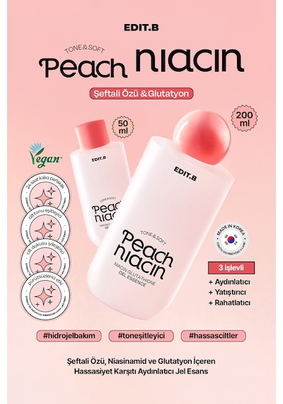 Edıtb Niasinamid ve Glutatyon İçeren Aydınlatıcı Jel Esans Edit.b Peach Niacin Glutathione Gel