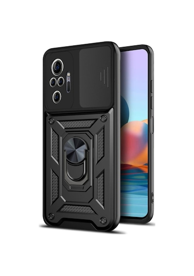 Fibaks Redmi Note 10/10s Uyumlu Kılıf Kamera Korumalı Sürgülü Yüzüklü Armor Military Tank