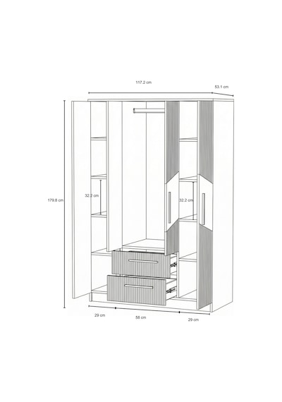Karbon No.3 Dört Kapaklı İki Çekmeceli 10raflı Gardırop Çam-antrasit Atlantik Çam - Antrasit Karbon No.3 Dört Kapaklı İki Çekmeceli 10raflı Gardırop Çam-antrasit Atlantik Çam - Antrasit