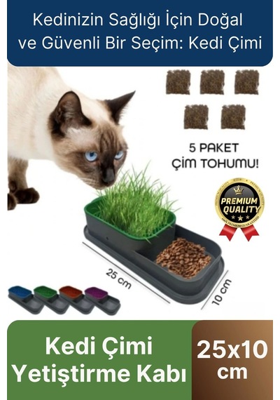 Premium Seri Hidroponik Topraksız Doğal 5 Adet Tohum Hediyeli Kedi Çimi Yetiştirme Kabı 25 X 10 Cm