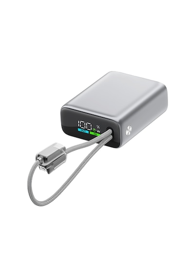 Ttec Recharger Pro Tft 10.000mah Pd 35w Usb-c Ve Lightning Dahili Kablolu Taşınabilir Hızlı Şarj Aleti / Powerbank 2bb279 Gri