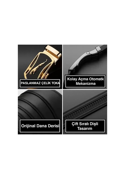 Ayarlanabilir Mekanizmalı Paslanmaz Çelik Deliksiz Otomatik Toka Hakiki Deri Erkek 95411483