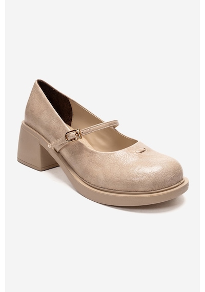 Luvishoes Luanda Bej Bantlı Kadın Kalın Topuklu Mary Jane Ayakkabı