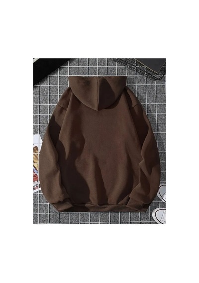 Herkesemoda Çilek Baskı Detaylı Kapüşonlu Sweatshırt Kahverengi