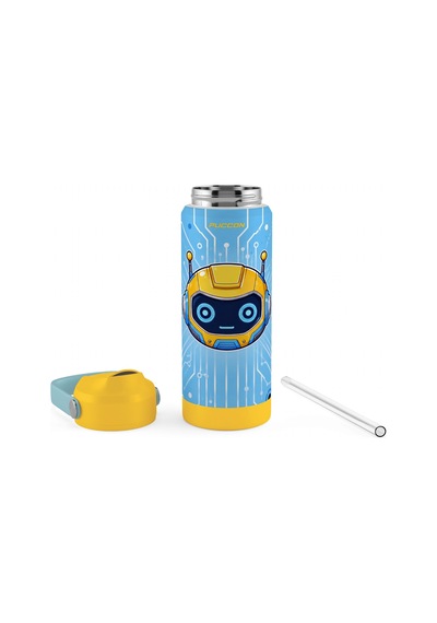 Puccon 540 Ml Robot Baskılı Sarı Erkek Çocuk Pipetli Çelik Termos Matara/suluk - 60066