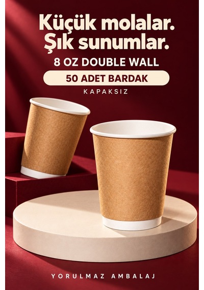 Double Wall Karton Bardak 8 Oz 50 Adet Çift Katmanlı Sıcak İçecek Kağıt Bardak Renkli