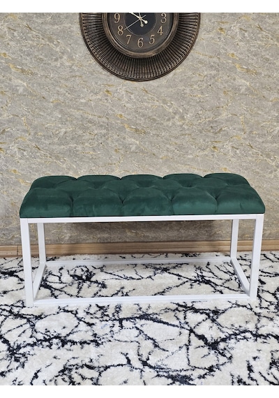 Zafir Beyaz Boyalı Diktörtgen 100 Cm X 40 Cm Oturak Puf - Bench - Makyaj Oturağı - Oturak Yeşil