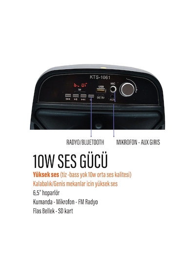 KTS-1061 Işıklı Kumandalı Bluetooth Hoparlör