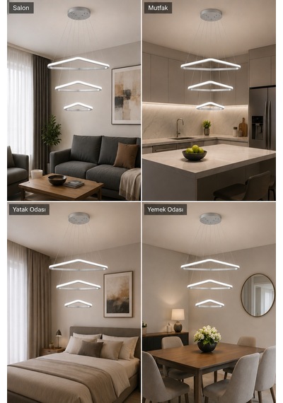 Uven 3'lü Led Sarkıt Avize Beyaz Işık Gri