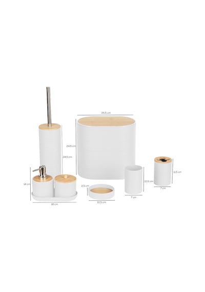 Porsima 4531 8 Parça Banyo Seti - Bambu Kapaklı Çöp Kovası, Sabunluk, Diş Fırçalığı Ve Wc Fırçası Beyaz