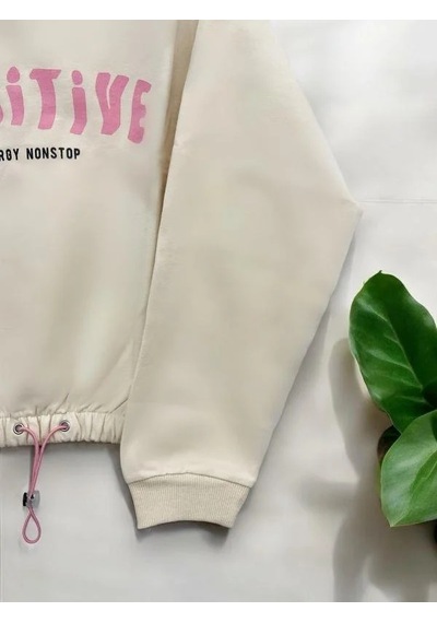 Kız Çocuk Positive Baskılı Sweatshirt-14230 KREM