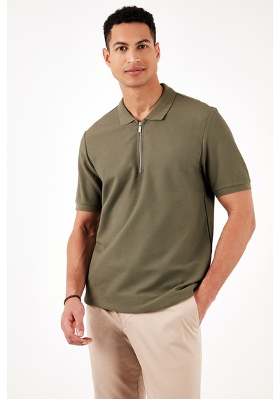 Buratti Pamuklu Regular Fit Fermuarlı Erkek Polo Yaka T Shirt 5902434 Haki