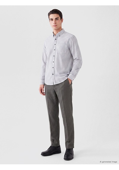 Lcwaıkıkı Classic Lacivert Regular Fit Çizgili Oxford Erkek Gömlek