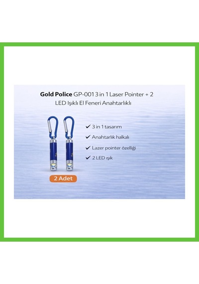 Bezos Gold Gp-001 3 İn 1 Lazer + 2 Led Işıklı El Feneri Anahtarlıklı 2 Adet Dmc Altın