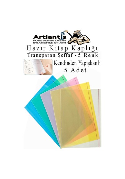 Hazır Kitap Kaplığı Şeffaf Buzlu Renkli 5 Adet 1 Paket Cırtlı Ayarlanabilir Kendinde Yapışkanlı Kaplık Okul Sınıf Karışık