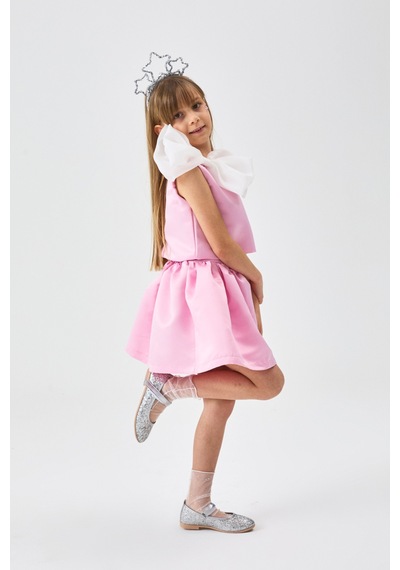 Le Mabelle Pembe Organze Fiyonklu Kız Çocuk İkili Takım - Gale Pembe