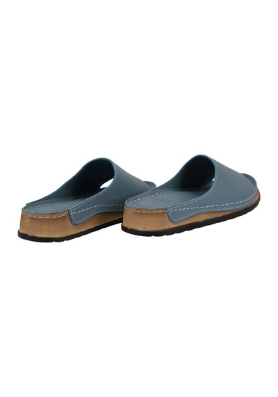 Napa Shoes Hakiki Deri Lazer Kesim Delikli Rahat Taban Kadın Terlik Napa-309 Mavi