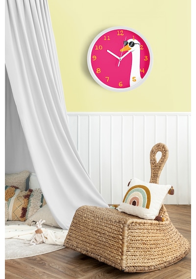 Güneş Gözlüklü Artist Kaz / Ördek Çocuk Odası Duvar Saati - 30cm - Önü Camlı Beyaz Kasa Beyaz
