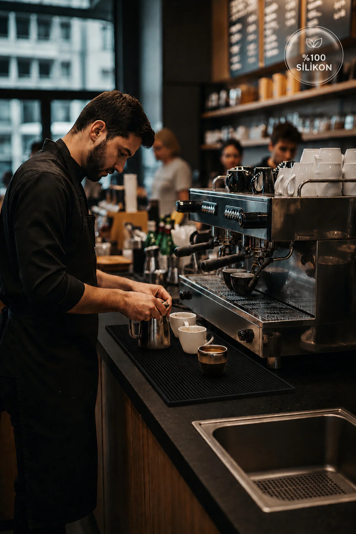 Bar Mat 60x30 %100 Silikon Kaymaz Tezgah Koruyucu Mutfak / Kafe / Bar Siyah