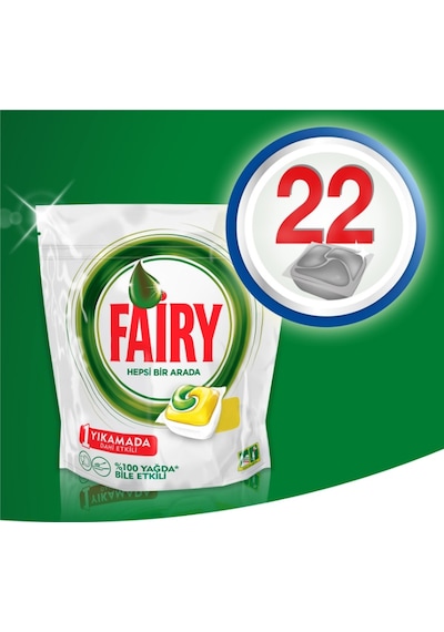 Fairy Hepsi Bir Arada Limon Kokulu 22 Yıkama Bulaşık Makinesi Deterjanı Tableti - Kapsülü