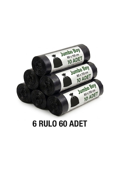 Jumbo Boy Endüstriyel Çöp Poşeti Torbası 80 x 110 CM 6 Rulo 60 Adet 400 G Ağır Hizmet Tipi Kalın Torba