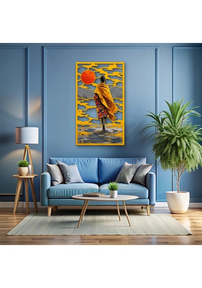 Altın Güneşe Yürüyen Kadın - Metal Tablo - Dec0285 29 X 50 Cm Çok Renkli