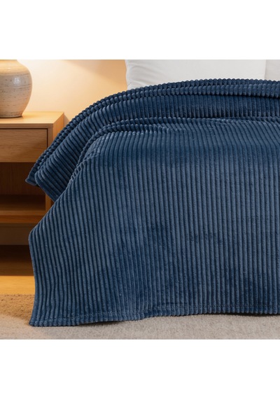 Maxstyle Çizgili Vizon Tek Kişilik Polar Battaniye Lacivert 150x220 Cm Renkli